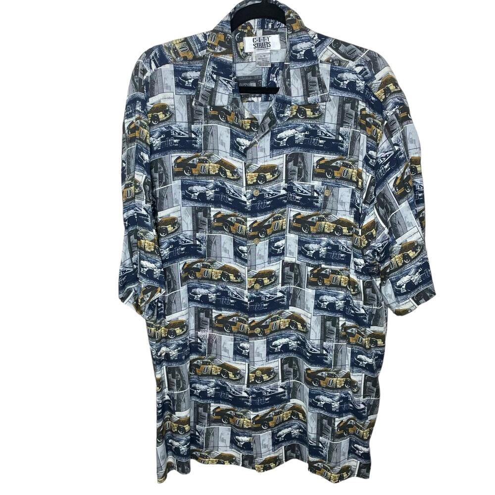 C.I.T.Y Streets Men’s Size Large Vintage Sport Shirt Race Cars Short Sleeves